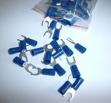 25 Wire Spade Fork Connector Blue Vinyl Terminal 10 Car Audio Speaker Amp New