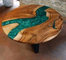 24" Round Epoxy Corner Coffee Table Top Resin Wooden Furniture Work Home Decor