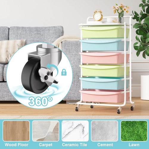 X1 Rolling Storage Cart with Drawers, Utility Cart with 6 Plastic Drawers, Stora - Picture 5 of 12