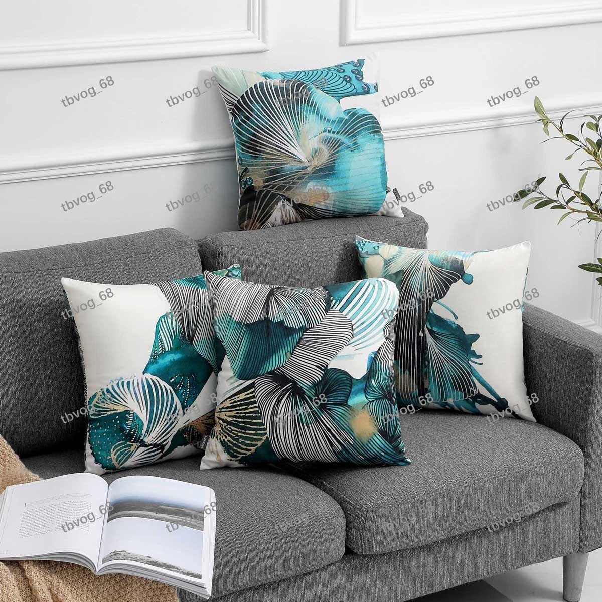 Abstract Aqua Turquoise Green Cushion Cover Decorative Cushion