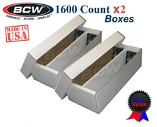 2 BCW 1600 Count Storage Cardboard Boxes 2 Row Baseball Trading Card Shoe Boxes 