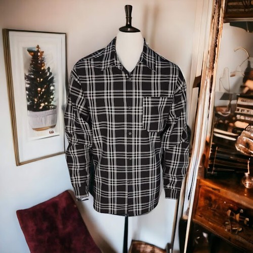 New Mens Vintage Plaid Checker OG Button Up Long Sleeve Black NWT - Picture 8 of 10