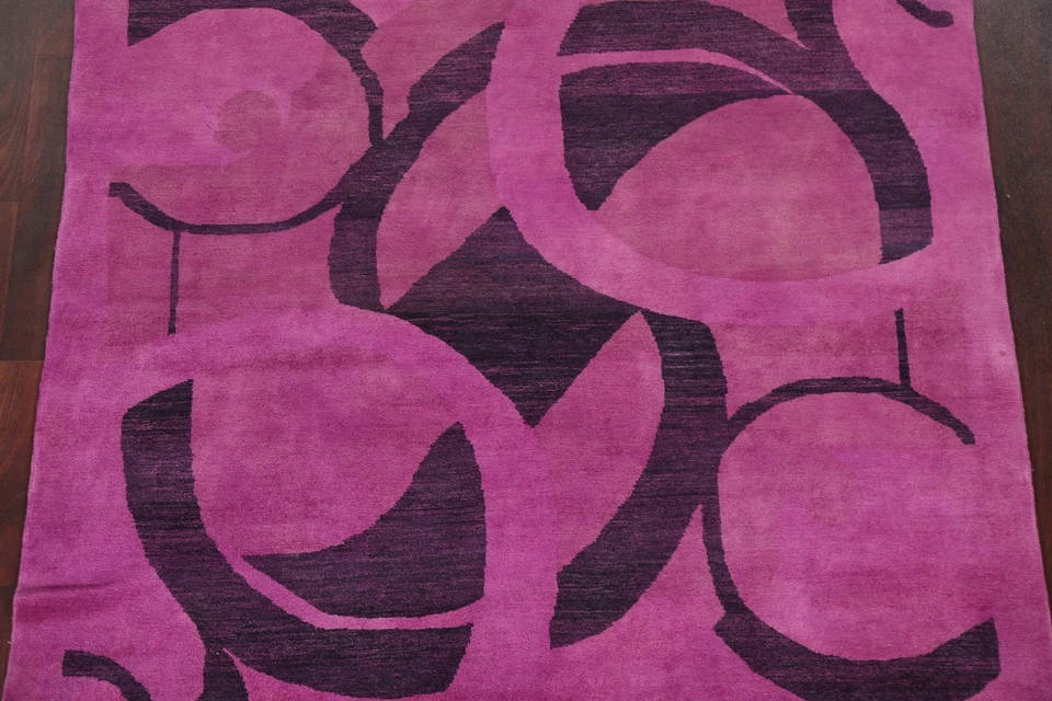 PURPLE Modern Gabbeh Kashkoli Oriental Area Rug Hand-knotted Carpet 5'x5' Square - Image 3 of 4