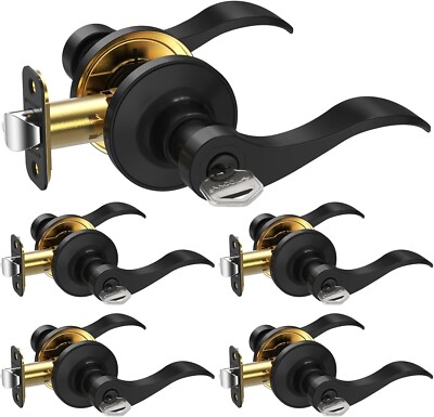Door Lock, Door Handle for Interior Doors & Closet Black, Keyed Entry, KEY ALIKE