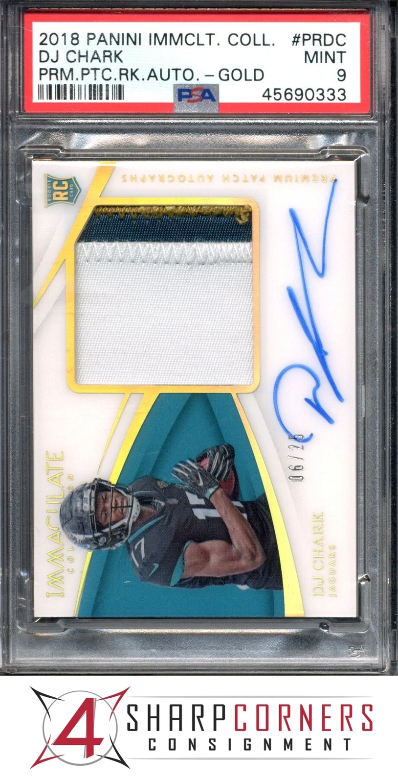 DJ Chark Panini Immaculate Collection Premium Patch Rookie Autograph #PRDC Gold