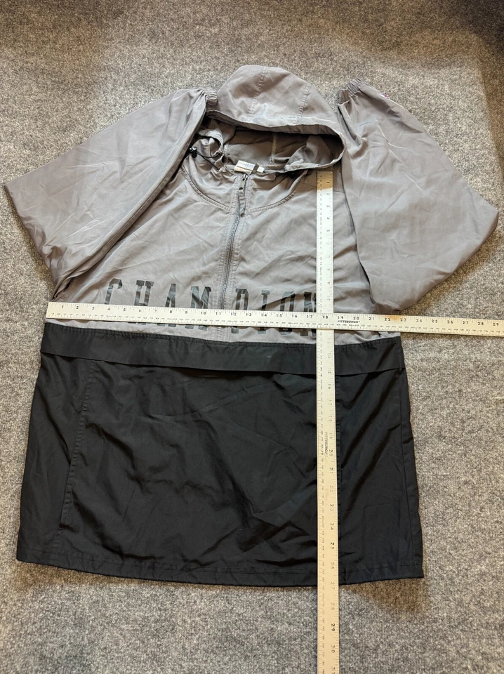 Chaqueta Champion Para Hombre Grande Gris Negro Bolsillos Con Capucha Media Cremallera Chaqueta Anorak Foto 2 de 4