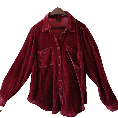 Torrid red Maroon velvet long sleeve blouse whimsy goth dark romantic med/large