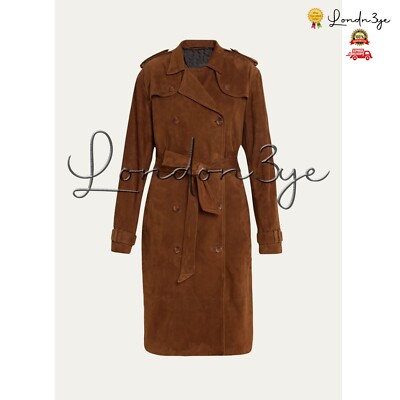 Wildleder Trenchcoat für Damen, braune Ledermäntel für Damen