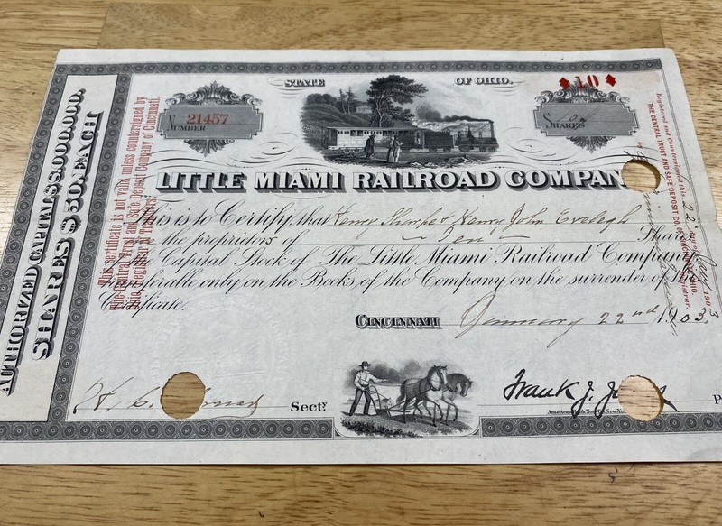 1903 Little Miami Railroad Stock Certificate