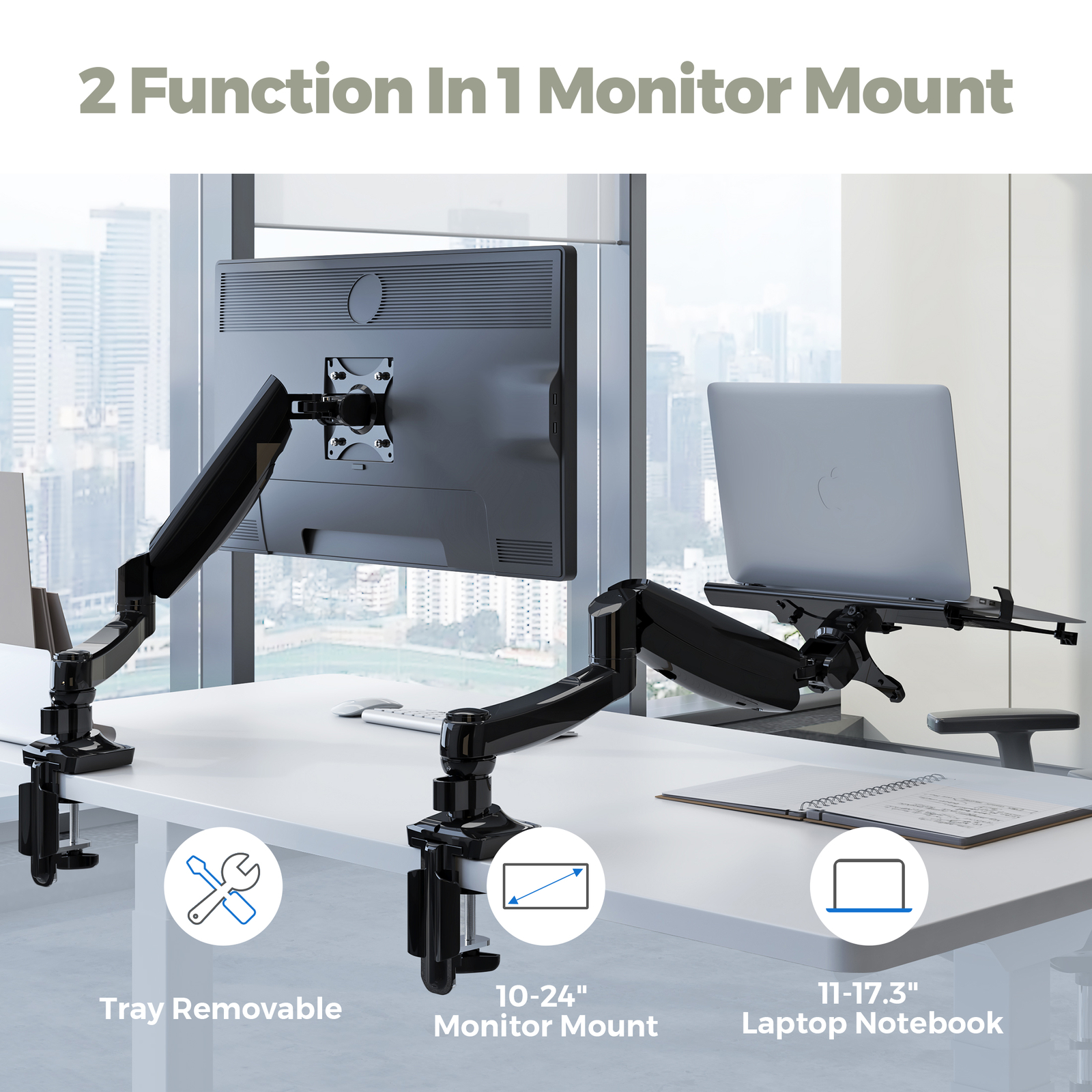 FLEXIMOUNTS 2in1 Monitor Arm Laptop Mount Stand Swivel Gas Spring LCD
