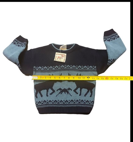 Vintage Childrens Sweater Plaid Moose Holiday Navy Blue Size S (4) NWT - Picture 3 of 5