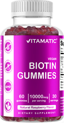 Vitamatic Biotin Gummies 10000 mcg for Stronger Hair Skin Nails 60 Vegan Gummies