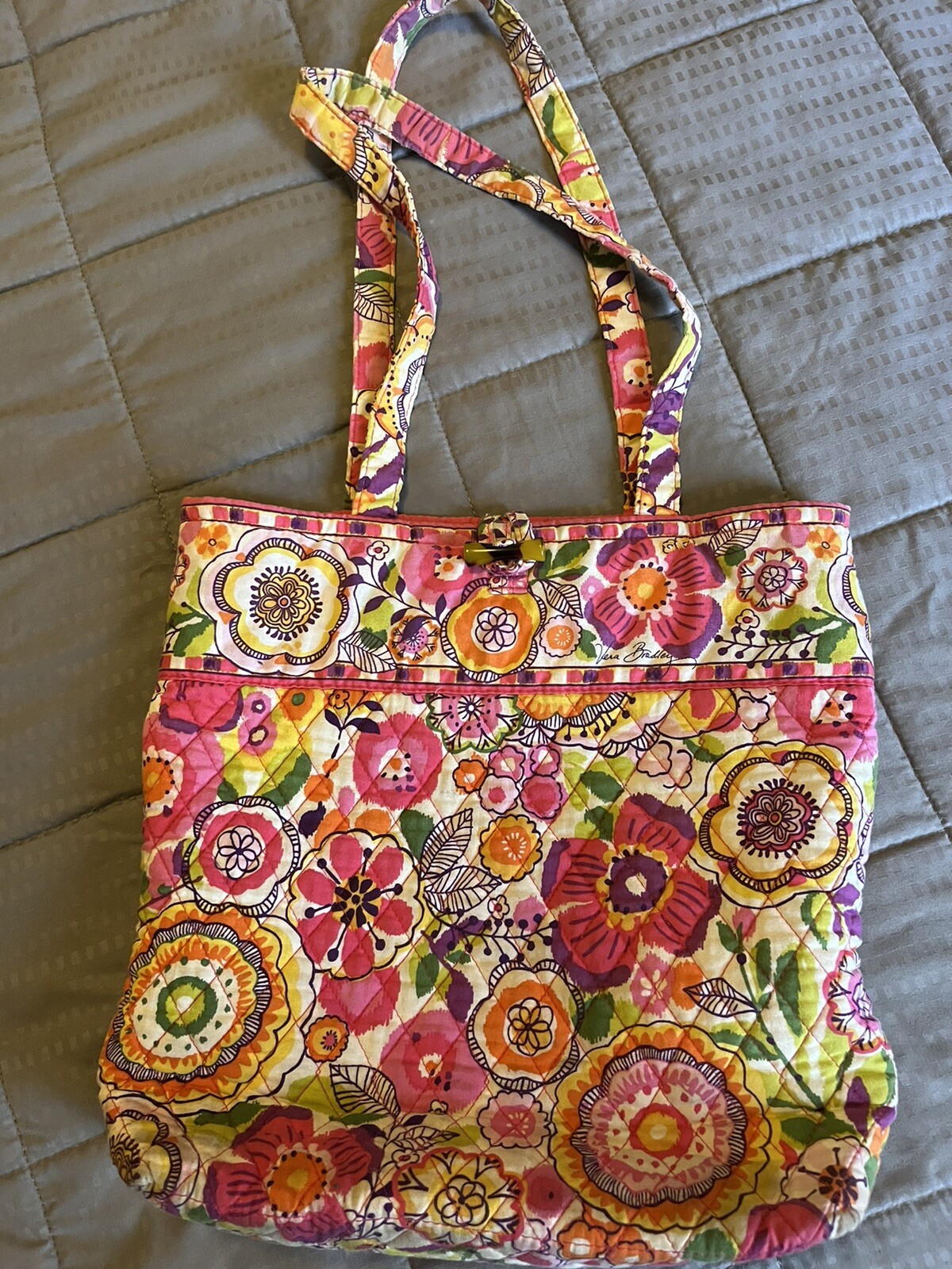 Vera Bradley Floral Clementine Tote with Toggle Closu… Gem