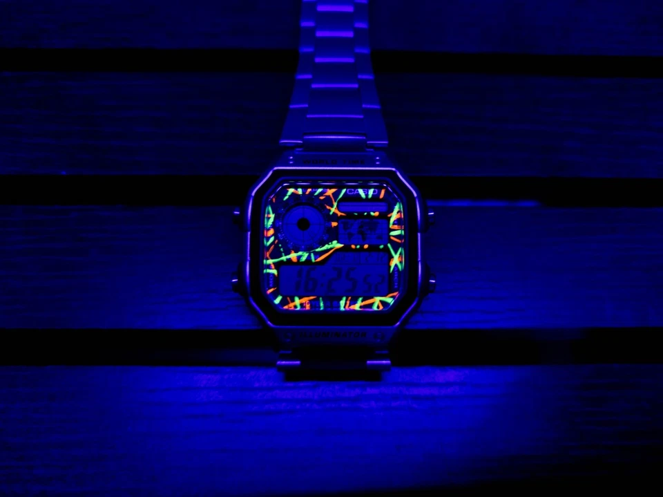 Hand-Painted Casio AE-1200 Mod Neon Green & Orange - Casio Royale - AE-1200WHD - Bild 2 von 4