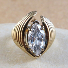 Yellow Gold Vermeil Sterling Silver Large Marquise CZ Cubic Zirconia Ring 421