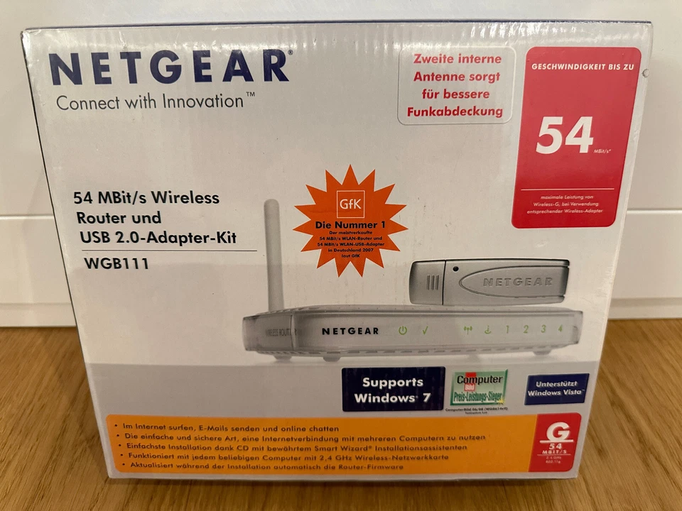 Netgear WGB111 Wireless Router USB Adapter Kit WLAN Set 54MBit/s NEU Modem G 54