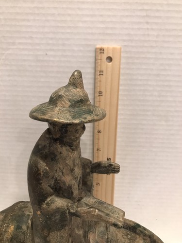 Vintage Chinese Cast Iron Statue Wise Man Reading on Donkey - Picture 2 of 11