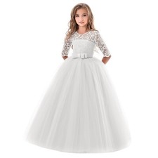 Girls Flower Dress Princess Ball Kids Pageant Lace Weeding Lace Formal Gown