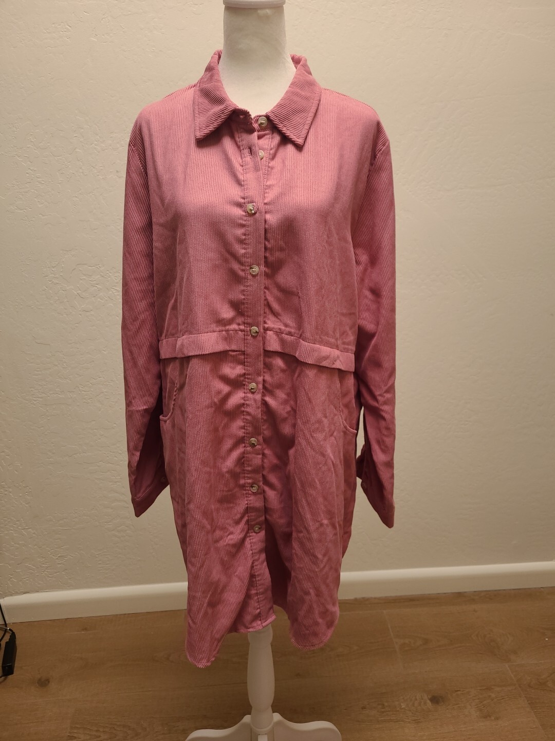 Shirt Dress Women XL Lilac Corduroy Button Front Long Sleeve Pockets Lagenlook