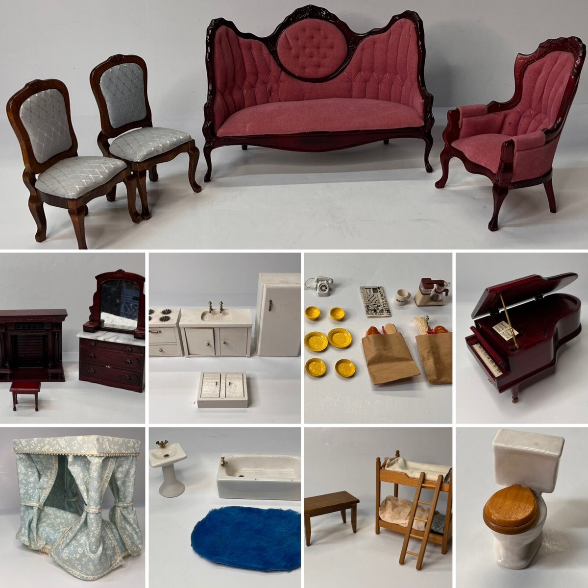 Vintage Doll House Furniture Accessories Bathroom Kitchen Dining