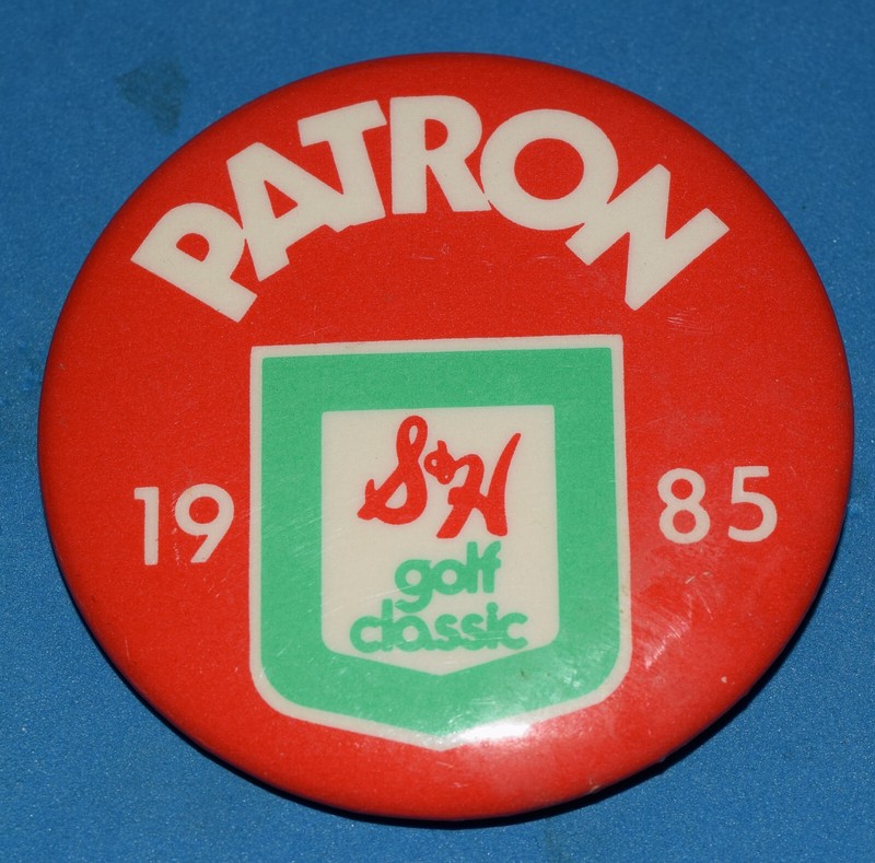 S&H Green Stamps Pinback Badge Button Sperry & Hutchinson 1985 Golf Patron -Red