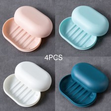 4PCS Portable Oval Soap Dish Box Case Holder Container Sealed Travel Bathroom US