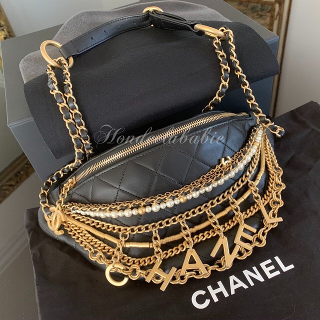NIB Chanel Shoulder Waist Bag Gold Chain 19PF Metier D’art Charm Waist