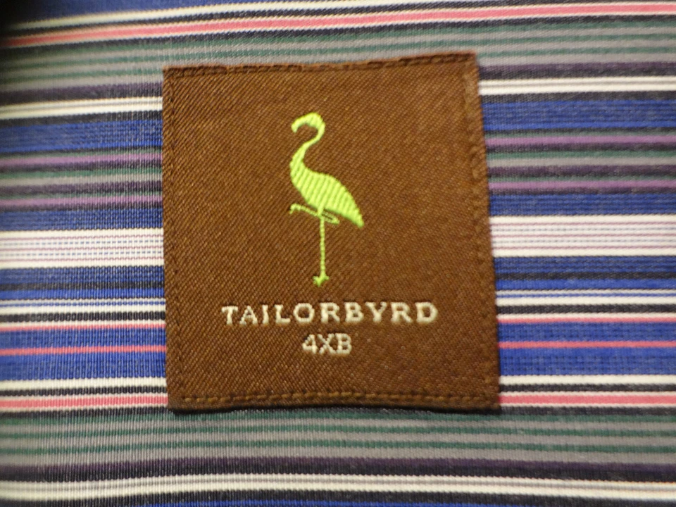 CAMISA DE VESTIR TALLA 4XB TAILORBYRD PARA HOMBRE, PÚRPURA VERDE ROSA AZUL RAYAS, USADA EN EXCELENTE ESTADO Foto 3 de 4