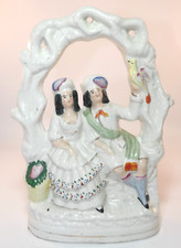 Victorian Staffordshire 10 1/4" Flatback Couple Sitting Under Arch Bower