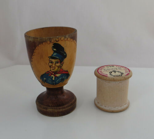 VINTAGE TREEN WOODEN / WOOD EGG CUP - PAINTED SOUVENIR - COULD BE USED FOR DICE - Picture 2 of 12