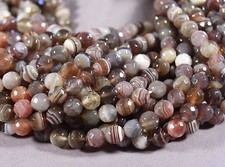 SUPER BANDED BOTSWANA AGATE FACETED 8MM ROUND BEADS 15" STR BROWN GRAY PINK