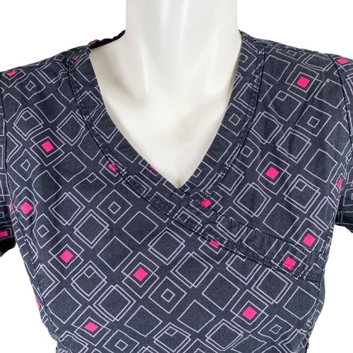 Dickies Pink Diamonds Gray Square Outlines XS Black Scrub Top eBay