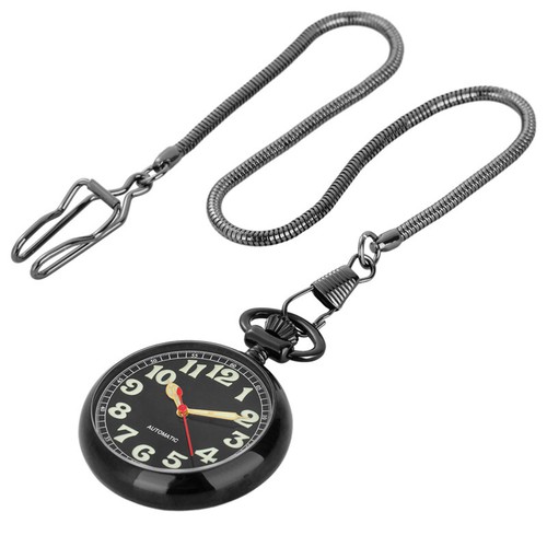Mens Black Mechanical Pocket Watch Luminous Open Face Skeleton Design Windup - Picture 2 of 9
