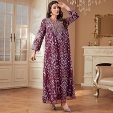 Dubai Women Long Sleeve Maxi Dress Embroidery Kaftan Islamic Abaya Robes Dresses