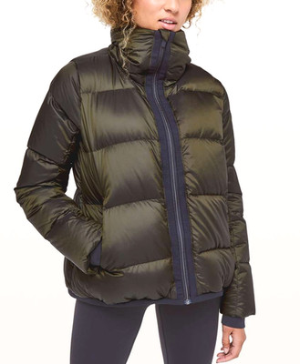 LULULEMON womens Cloudscape Goose Down Puffer Jacket sz 2 dark olive green EUC