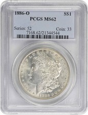 1886-O Morgan Silver Dollar MS62 PCGS