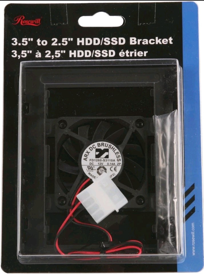 SSD HDD Mounting Bracket With Drive Cooling Fan NEW In Box Rosewill 3.5
