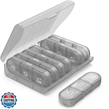 PULIV Weekly Pill Organizer 3 Times a Day, Portable Travel Pill Box 7 Day wit