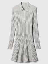 Gap Women's CashSoft Ribbed Polo Sweater Mini Dress - Lt Grey Heather - Large