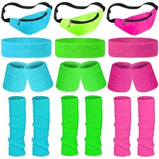 3 Sets 80s Women Neon Leg Warmers 80s Neon Headband Wristbands Holographic