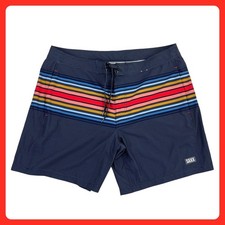 SAXX Betawave 2N1 Board Shorts Men's 38 Navy Blue Striped BallPark Pouch SXSW01L