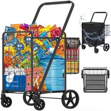 Heavy Duty Folding Shopping Cart for Groceries, Jumbo Grocery Carts with 360 ...