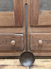 Antique Hand Forged Cast-Iron Ladle Primitive Fireplace Kitchen Tool 1800s 22.5”