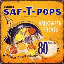 Metal Sign 1958 Vintage Saf-T-Pops Halloween Lollipop Candy Sucker 12x12" A684