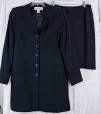 Vintage Jones New York 12 Suit Jacket Skirt Black Long Blazer Womens Made In USA