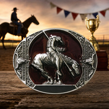 End of the Trail Native American Horse Western Red Enamel Buckle
