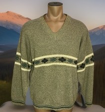 Scandia Grandpa Pullover Sweater Argyle Tan V Neck Medium USA Made
