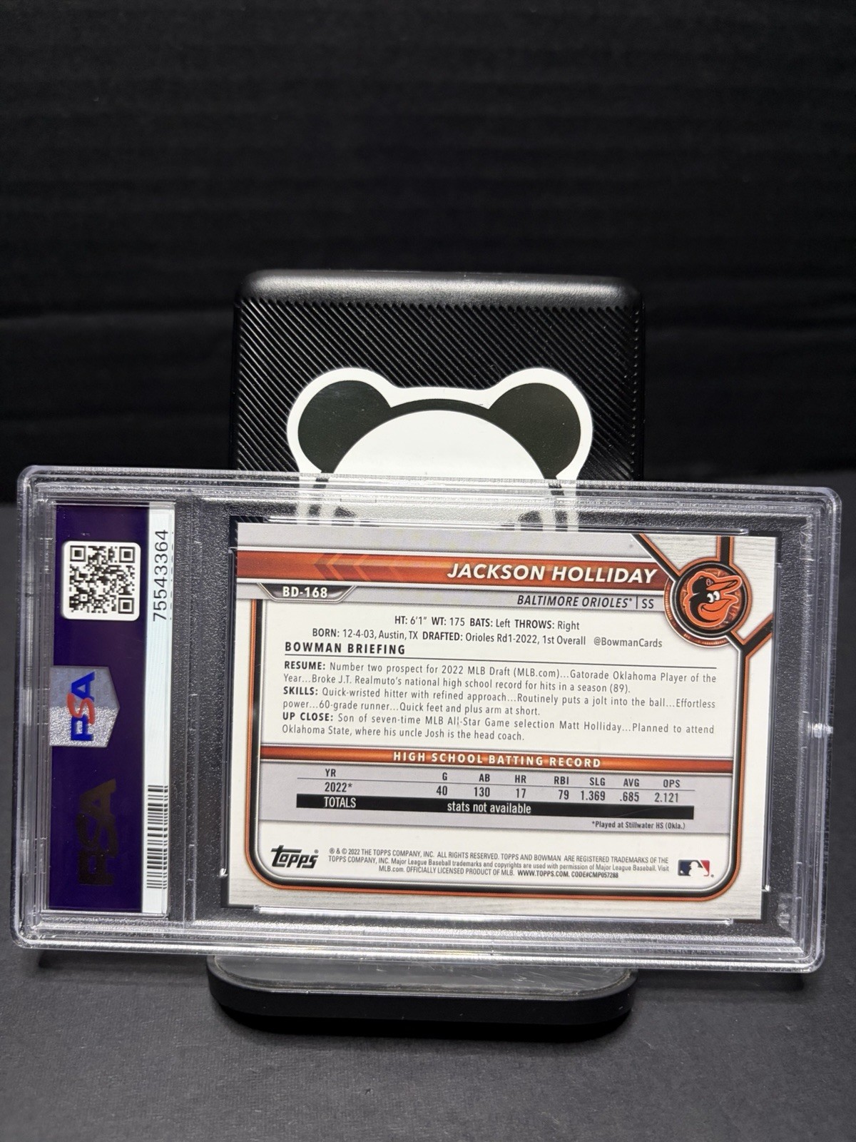 2022 Bowman Draft - PSA 9 Jackson Holliday #BD-168 (RC) view 2
