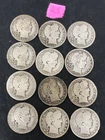 U.S. 90% SILVER BARBER QUARTERS 1908 -1915 TWELVE COINS LOT #28