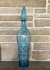 ROSSINI EMPOLI Wave Ice Blue 20&rdquo; Decanter Genie Bottle w/ Stopper MCM Art Glass